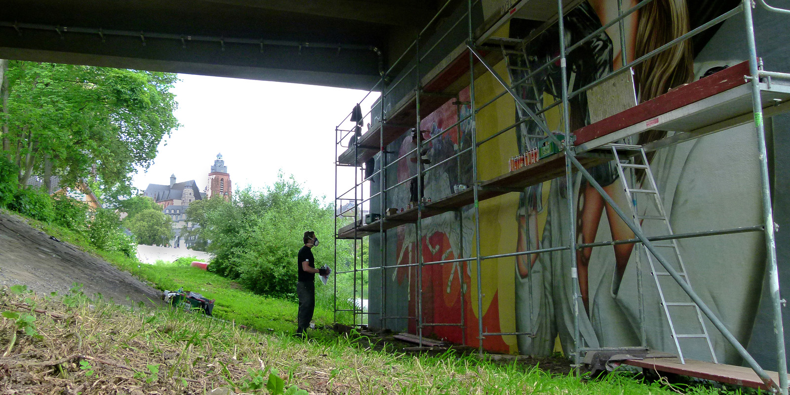The official Hessentag wall 2012 in Wetzlar, painted by 3Steps and Mord182, about 6 m high and over 15 m long.